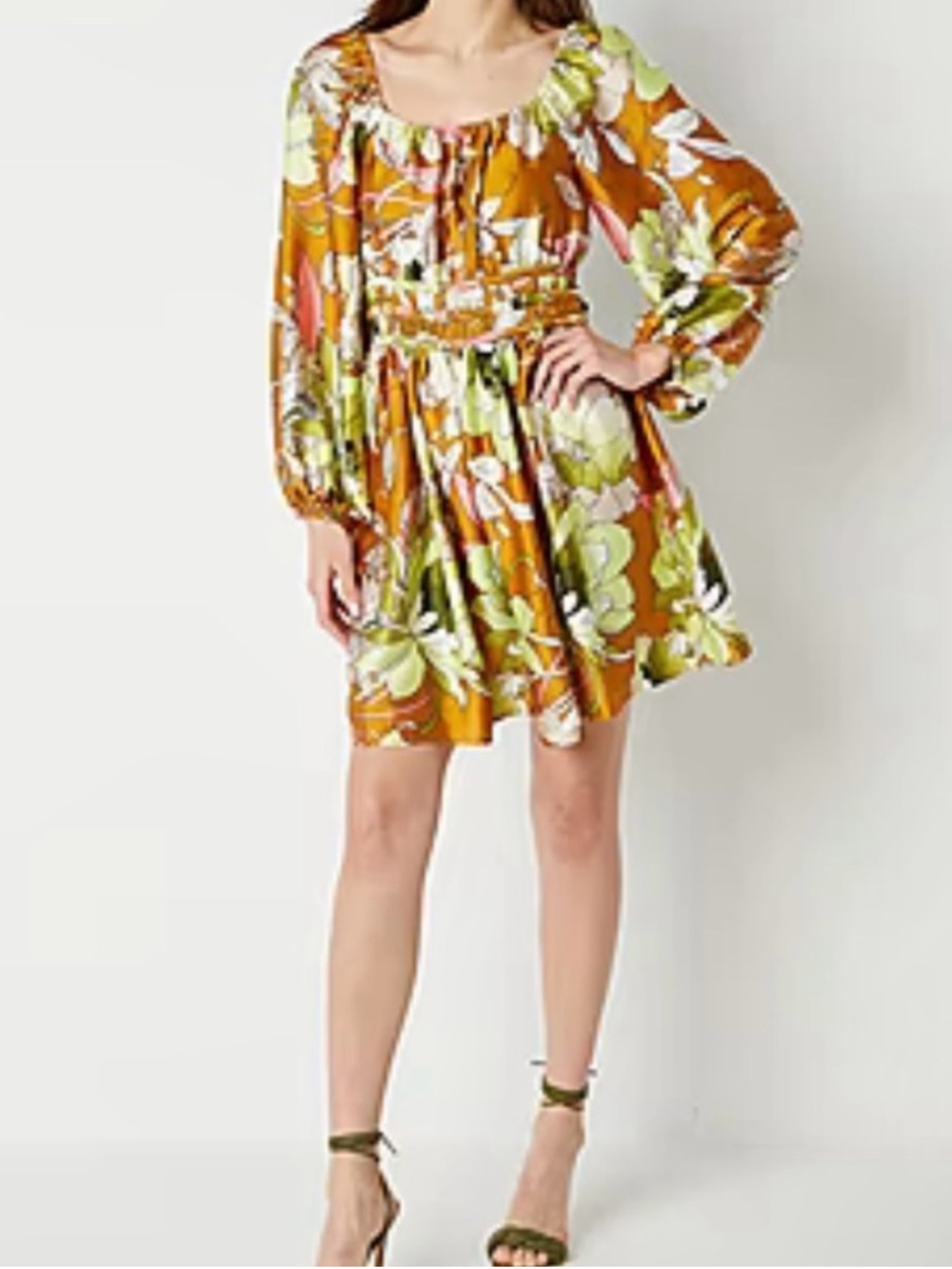 Ryegrass Mustard Floral Long Sleeve Dress size XL
